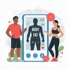 Body Fat Calculator – Visual guide showing fat percentage for men and women using U.S. Navy method